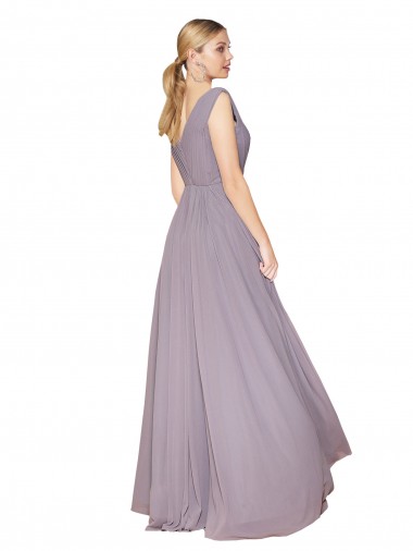 Rose poudré Trapèze Col V Mousseline Longue Formelles Robes demoiselle d'honneur / Robes de soirée / Robes de bal