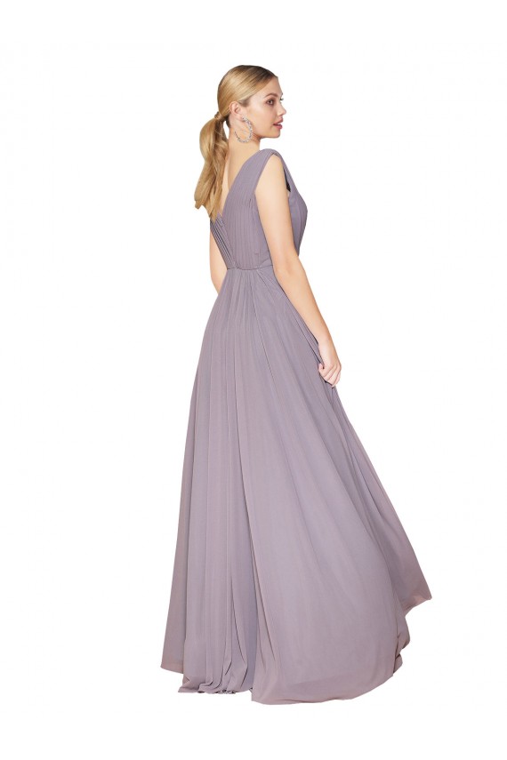 Rose poudré Trapèze Col V Mousseline Longue Formelles Robes demoiselle d'honneur / Robes de soirée / Robes de bal Pas Cher