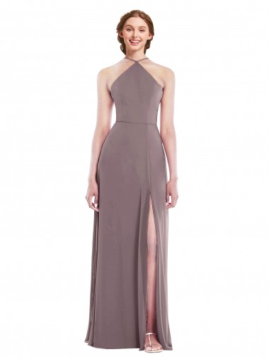 Rose poudré Trapèze Licou Mousseline Longue Formelles Robes demoiselle d'honneur / Robes de soirée Pas Cher
