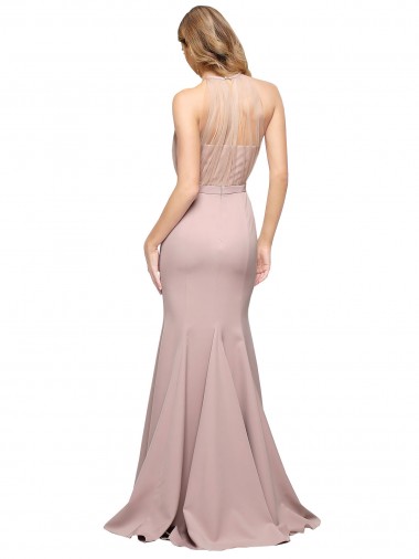 Rose poussiéreux Fourreau Col Haut Balayage train Crêpe Stretch Longue Formelles Robes demoiselle d'honneur / Robes de soirée / Robes de bal