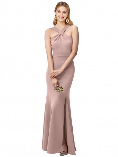 Rose poussiéreux Fourreau Licou Col Haut Crêpe Stretch Longue Robes demoiselle d'honneur / Robes de bal Pas Cher