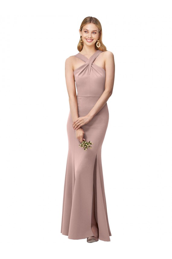 Rose poussiéreux Fourreau Licou Col Haut Crêpe Stretch Longue Robes demoiselle d'honneur / Robes de bal Pas Cher
