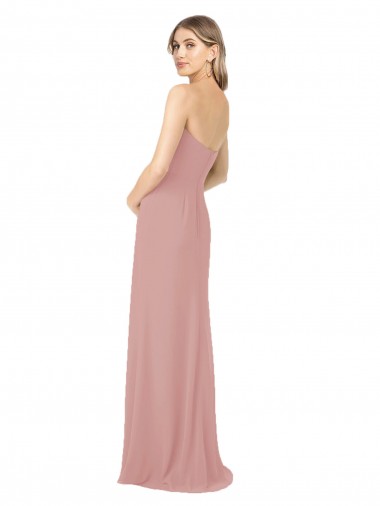 Rose poussiéreux Fourreau Sans bretelle Mousseline Longue Robes demoiselle d'honneur