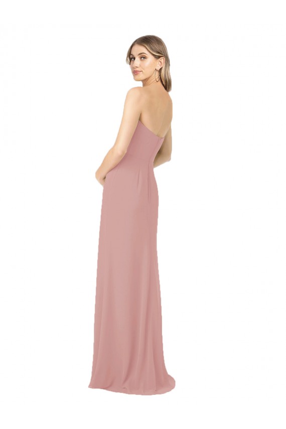 Rose poussiéreux Fourreau Sans bretelle Mousseline Longue Robes demoiselle d'honneur Pas Cher