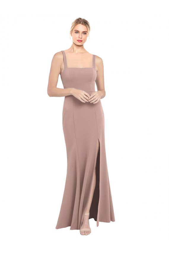 Rose poussiéreux Sirène Col Carré Col Haut Crêpe Stretch Longue Robes demoiselle d'honneur / Robes de bal Pas Cher