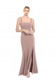 Rose poussiéreux Sirène Col Carré Col Haut Crêpe Stretch Longue Robes demoiselle d'honneur / Robes de bal Pas Cher
