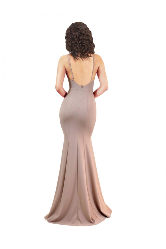 Rose poussiéreux Sirène Col V Crêpe Stretch Longue Formelles Robes demoiselle d'honneur / Robes de soirée / Robes de bal Pas Cher