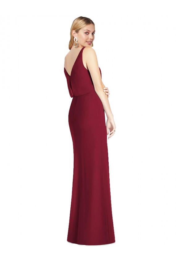 Rose poussiéreux Sirène Col V Mousseline Longue Robes demoiselle d'honneur Pas Cher