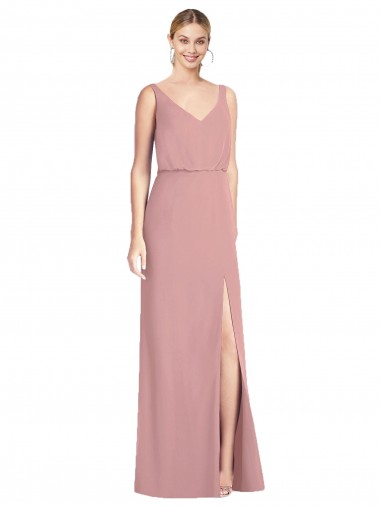 Rose poussiéreux Sirène Col V Mousseline Longue Robes demoiselle d'honneur Pas Cher