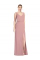 Rose poussiéreux Sirène Col V Mousseline Longue Robes demoiselle d'honneur Pas Cher