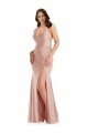 Rose poussiéreux Sirène Col V Satiné Soyeux Longue Formelles Robes demoiselle d'honneur / Robes de soirée / Robes de bal Pas Cher
