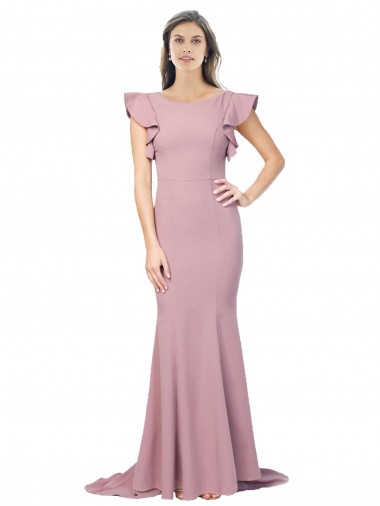 Rose poussiéreux Sirène Col rond Balayage train Crêpe Stretch Longue Formelles Robes demoiselle d'honneur / Robes de soirée / Robes de bal Pas Cher