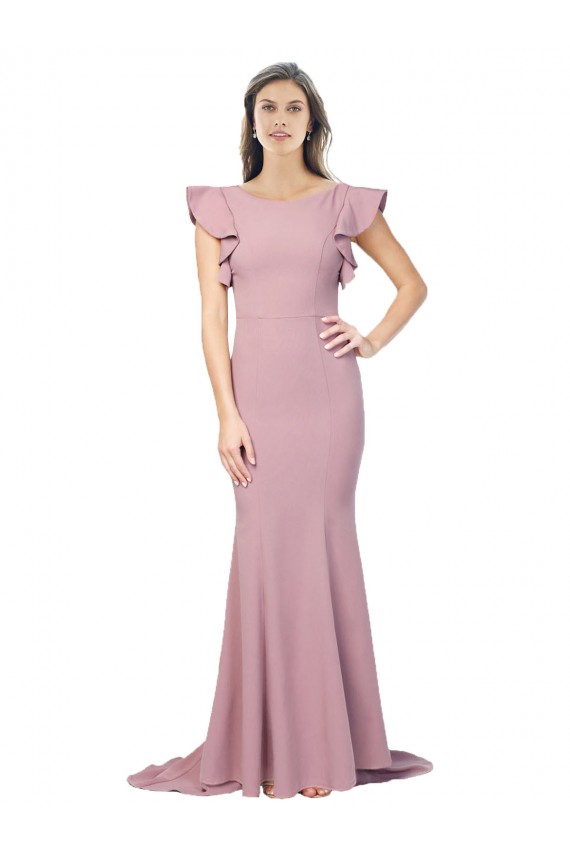 Rose poussiéreux Sirène Col rond Balayage train Crêpe Stretch Longue Formelles Robes demoiselle d'honneur / Robes de soirée / Robes de bal Pas Cher