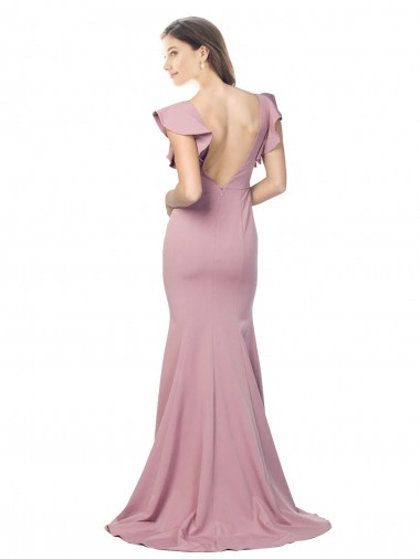 Rose poussiéreux Sirène Col rond Balayage train Crêpe Stretch Longue Formelles Robes demoiselle d'honneur / Robes de soirée / Robes de bal