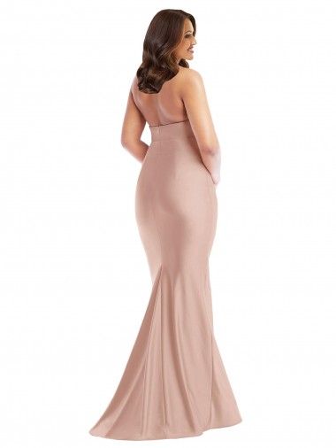 Rose poussiéreux Sirène Licou Satiné Soyeux Longue Formelles Robes demoiselle d'honneur / Robes de soirée / Robes de bal