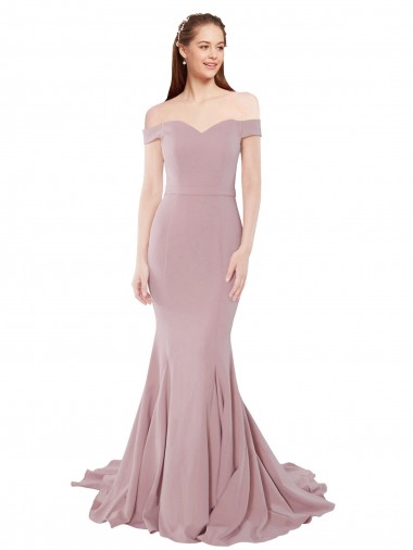 Rose poussiéreux Sirène Épaule Dénudée Balayage train Crêpe Stretch Longue Formelles Robes demoiselle d'honneur / Robes de soirée / Robes de bal Pas Cher