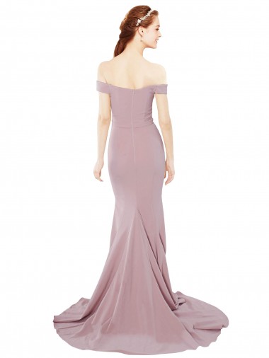 Rose poussiéreux Sirène Épaule Dénudée Balayage train Crêpe Stretch Longue Formelles Robes demoiselle d'honneur / Robes de soirée / Robes de bal