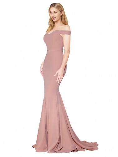 Rose poussiéreux Sirène Épaule Dénudée Balayage train Crêpe Stretch Longue Formelles Robes demoiselle d'honneur / Robes de soirée / Robes de bal Pas Cher