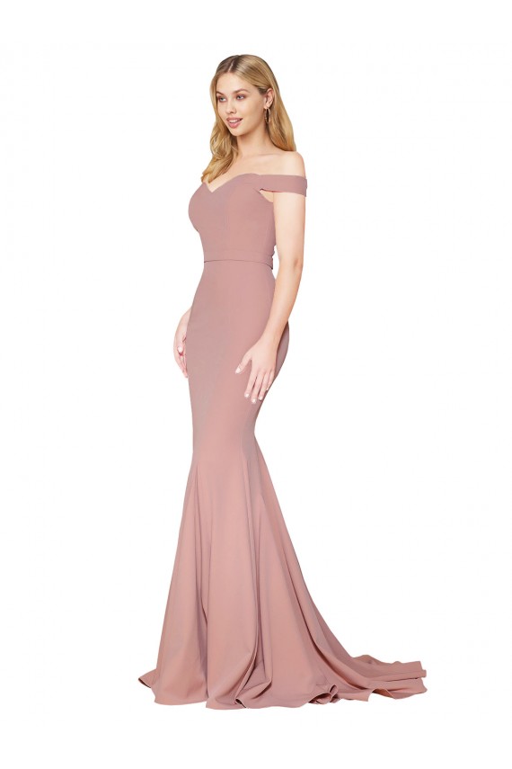 Rose poussiéreux Sirène Épaule Dénudée Balayage train Crêpe Stretch Longue Formelles Robes demoiselle d'honneur / Robes de soirée / Robes de bal Pas Cher
