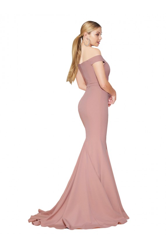 Rose poussiéreux Sirène Épaule Dénudée Balayage train Crêpe Stretch Longue Formelles Robes demoiselle d'honneur / Robes de soirée / Robes de bal Pas Cher