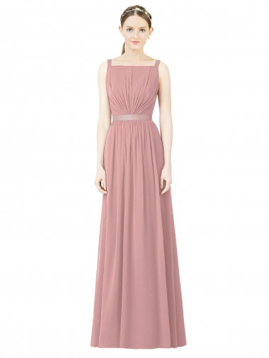 Rose poussiéreux Trapèze Col Haut Mousseline Longue Robes demoiselle d'honneur Pas Cher