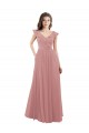 Rose poussiéreux Trapèze Col V Mousseline Longue Robes demoiselle d'honneur Pas Cher