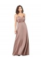 Rose poussiéreux Trapèze Col V Satiné Soyeux Longue Formelles Robes demoiselle d'honneur / Robes de soirée Pas Cher