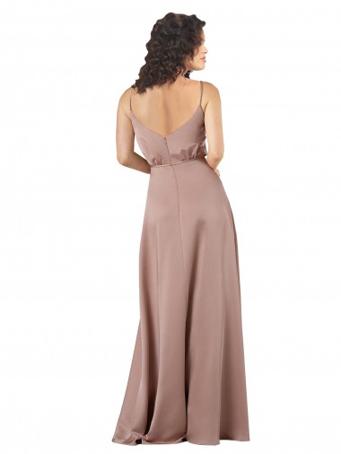 Rose poussiéreux Trapèze Col V Satiné Soyeux Longue Formelles Robes demoiselle d'honneur / Robes de soirée