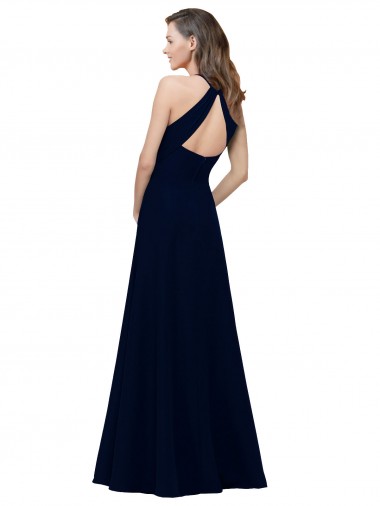 Rose poussiéreux Trapèze Col bijou Col Haut Crêpe Stretch Longue Robes demoiselle d'honneur / Robes de bal
