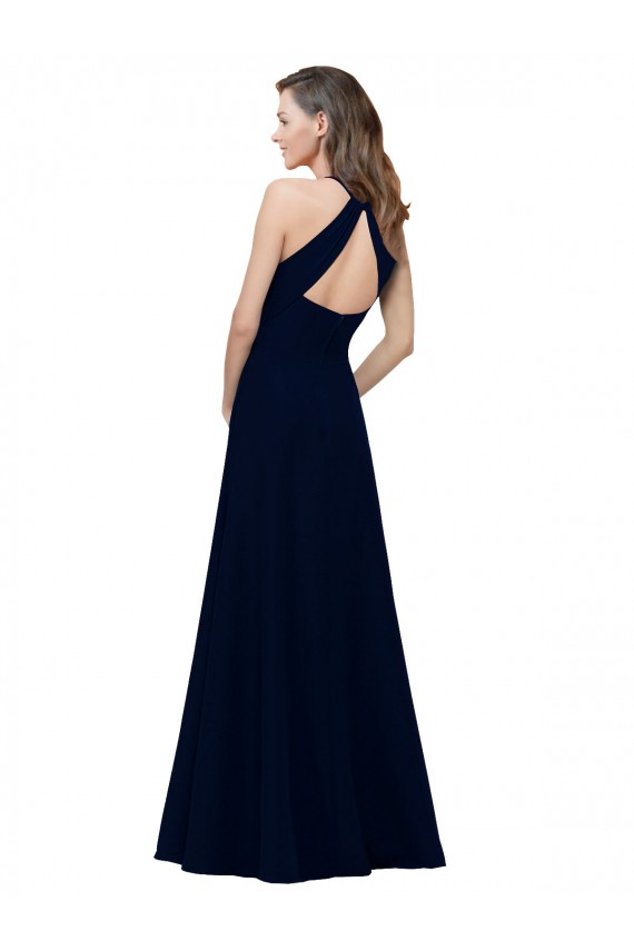 Rose poussiéreux Trapèze Col bijou Col Haut Crêpe Stretch Longue Robes demoiselle d'honneur / Robes de bal Pas Cher