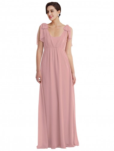 Rose poussiéreux Trapèze Licou Mousseline Longue Robes demoiselle d'honneur Pas Cher