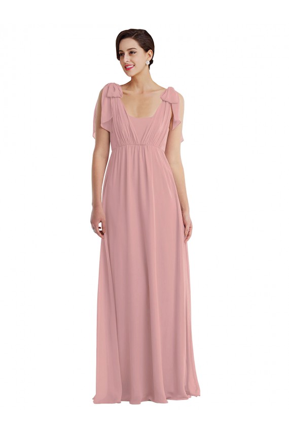 Rose poussiéreux Trapèze Licou Mousseline Longue Robes demoiselle d'honneur Pas Cher