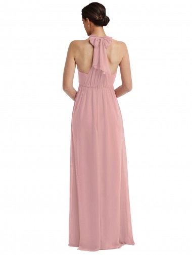 Rose poussiéreux Trapèze Licou Mousseline Longue Robes demoiselle d'honneur