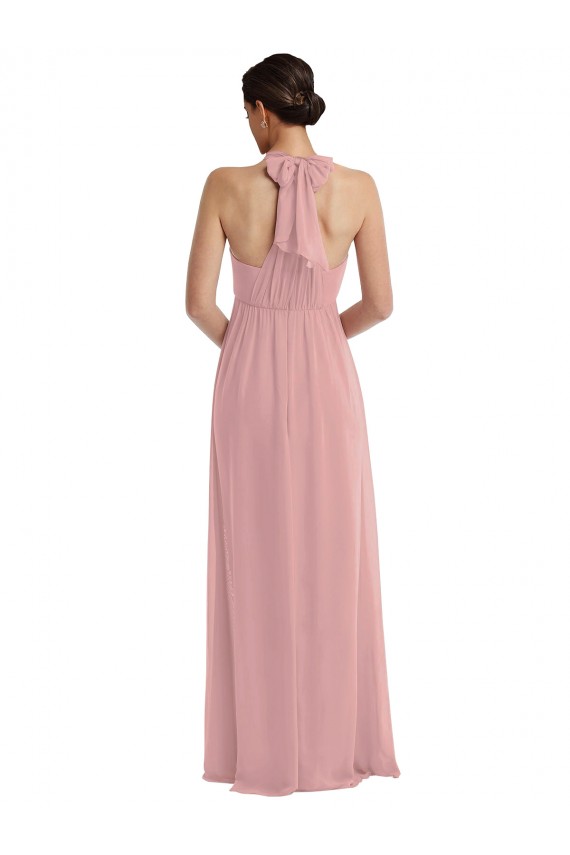 Rose poussiéreux Trapèze Licou Mousseline Longue Robes demoiselle d'honneur Pas Cher