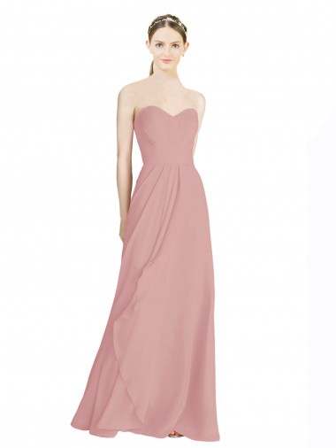 Rose poussiéreux Trapèze Mousseline Longue Robes demoiselle d'honneur Pas Cher