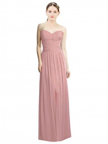 Rose poussiéreux Trapèze Sans bretelle Mousseline Longue Formelles Robes demoiselle d'honneur / Robes de soirée Pas Cher