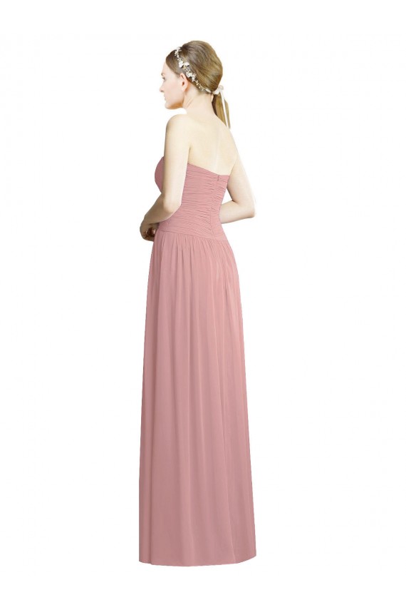 Rose poussiéreux Trapèze Sans bretelle Mousseline Longue Formelles Robes demoiselle d'honneur / Robes de soirée Pas Cher