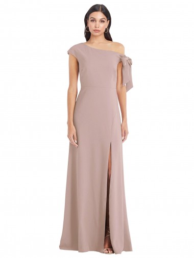 Rose poussiéreux Trapèze Épaule Dénudée Crêpe Stretch Longue Formelles Robes demoiselle d'honneur / Robes de soirée / Robes de bal Pas Cher