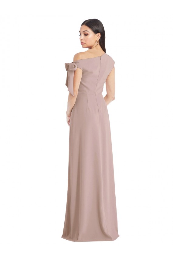 Rose poussiéreux Trapèze Épaule Dénudée Crêpe Stretch Longue Formelles Robes demoiselle d'honneur / Robes de soirée / Robes de bal Pas Cher