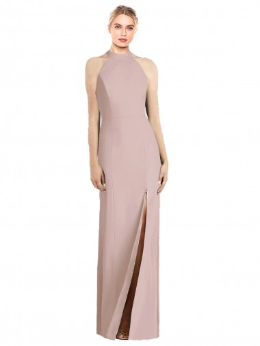 Rose poussiéreux Trompette Licou Crêpe Stretch Longue Robes demoiselle d'honneur Pas Cher