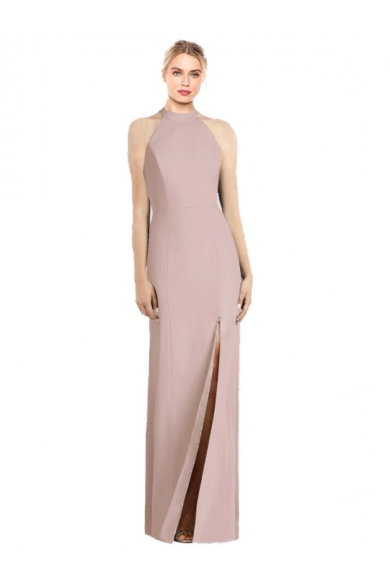 Rose poussiéreux Trompette Licou Crêpe Stretch Longue Robes demoiselle d'honneur Pas Cher