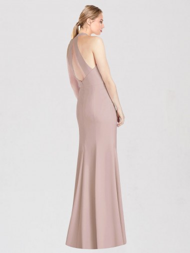Rose poussiéreux Trompette Licou Crêpe Stretch Longue Robes demoiselle d'honneur
