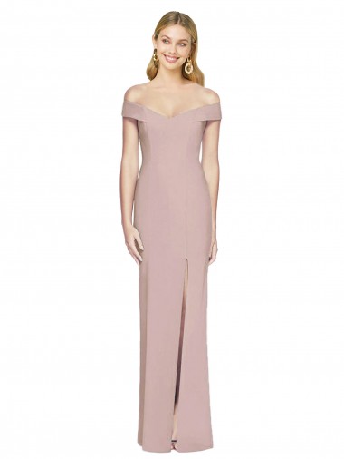 Rose poussiéreux Trompette Épaule Dénudée Crêpe Stretch Longue Robes demoiselle d'honneur / Robes de bal Pas Cher