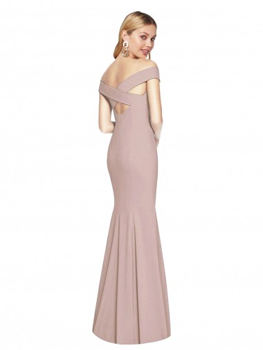 Rose poussiéreux Trompette Épaule Dénudée Crêpe Stretch Longue Robes demoiselle d'honneur / Robes de bal