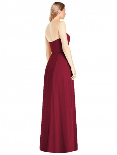 Rose vif Trompette Col V Sans bretelle Mousseline Longue Robes demoiselle d'honneur