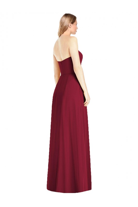 Rose vif Trompette Col V Sans bretelle Mousseline Longue Robes demoiselle d'honneur Pas Cher