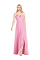 Rose vif Trompette Col V Sans bretelle Mousseline Longue Robes demoiselle d'honneur Pas Cher