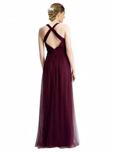 Rouge 74 Trapèze Licou Col V Tulle Longue Robes demoiselle d'honneur
