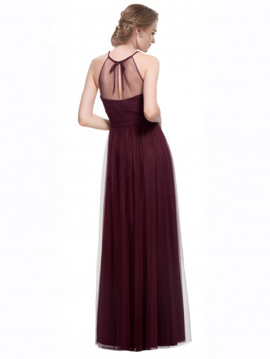 Rouge 74 Trapèze Licou Illusion Tulle Longue Robes demoiselle d'honneur