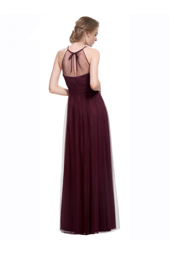 Rouge 74 Trapèze Licou Illusion Tulle Longue Robes demoiselle d'honneur Pas Cher